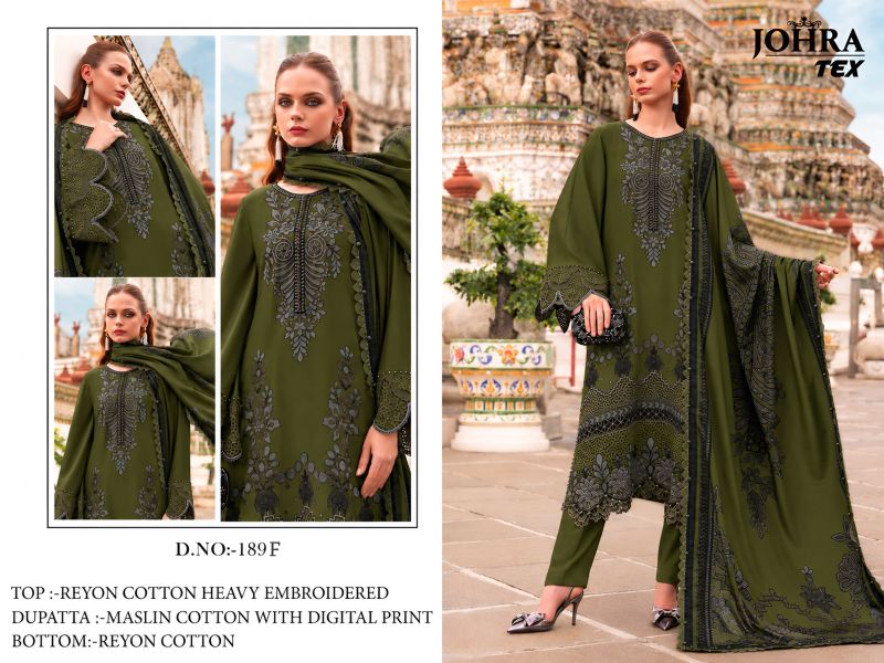 Johra Tex 189 E And F Rayon Cotton Embroidered Dress Material 